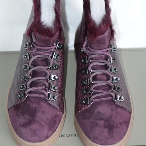 NWB BCBG FurTrim Lace-Up 9M/39 Bordeaux Orig $275 - Picture 5 of 7